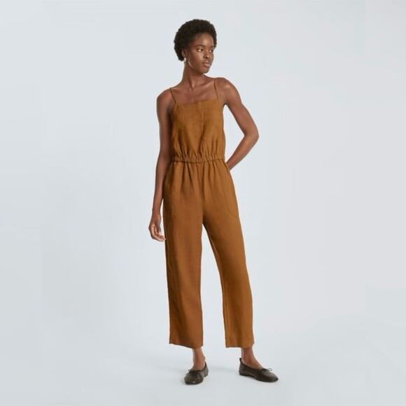 Everlane The Linen Shoestring Jumpsuit in Tawny Brown Size Medium - Picture 1 of 9